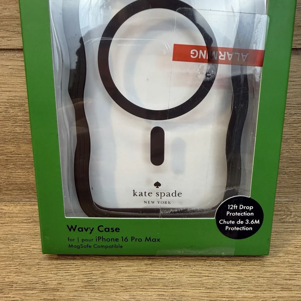 KATE SPADE Protective Case Magsafe For IPHONE 16 Pro Max Wavy Black Clear New